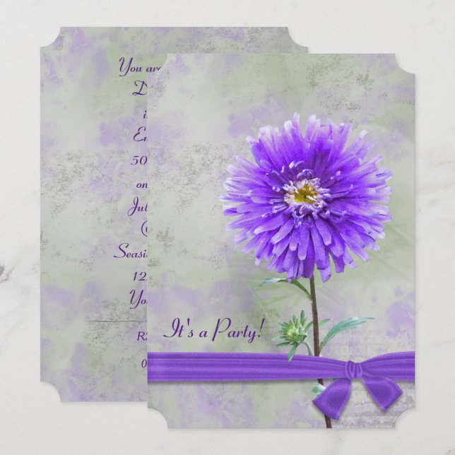Invitación Fiesta de cumpleaños Purple Dahlia (Anverso / Reverso)