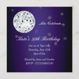 Invitación Fiesta de cumpleaños Purple Disco Ball