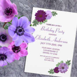 Invitación Fiesta de cumpleaños Purple Peony Floral