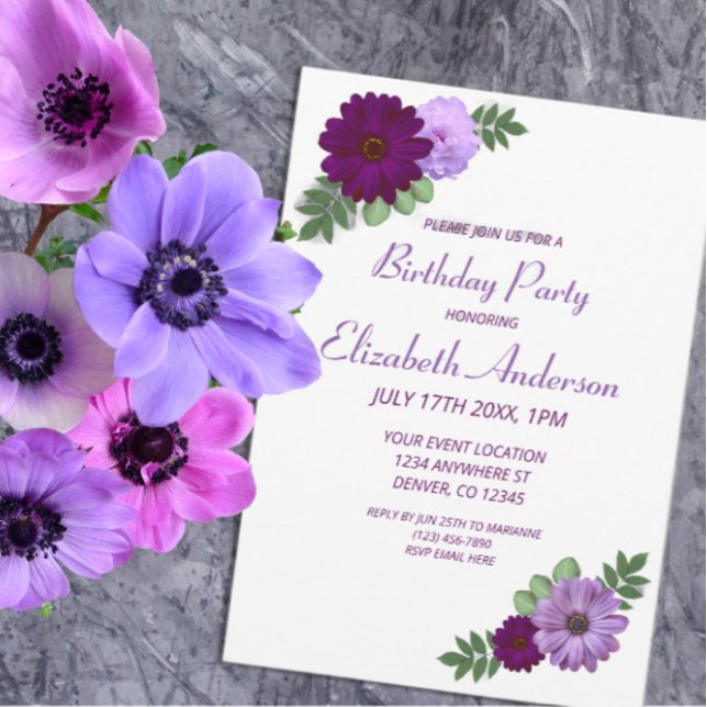 Invitación Fiesta de cumpleaños Purple Peony Floral (Subido por el creador)