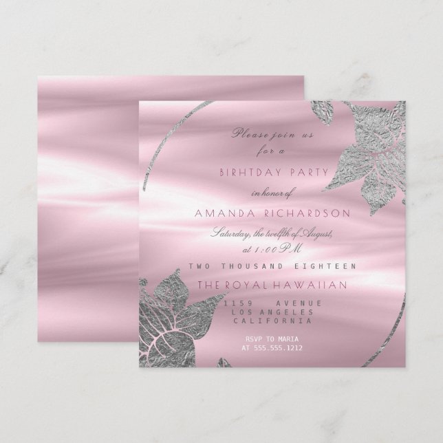 Invitación Fiesta de cumpleaños púrpura de Glam Lily Floral d (Anverso / Reverso)