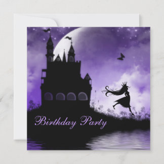 Invitación Fiesta de cumpleaños púrpura de la princesa y el c