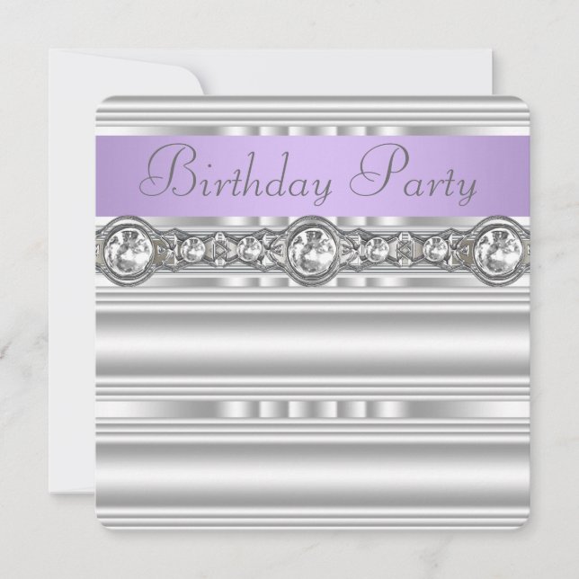 Invitación Fiesta de cumpleaños púrpura de lavanda de diamant (Anverso)