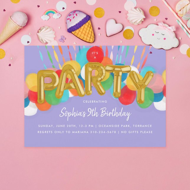 Invitación Fiesta de cumpleaños púrpura de los niños de los g (Subido por el creador)