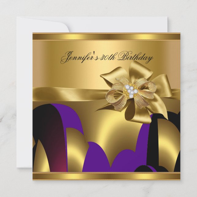 Invitación Fiesta de Cumpleaños Púrpura Dorado Abstracto (Anverso)