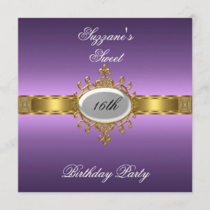 Invitación Fiesta de Cumpleaños Purpura Glamour Hot Sweet 16