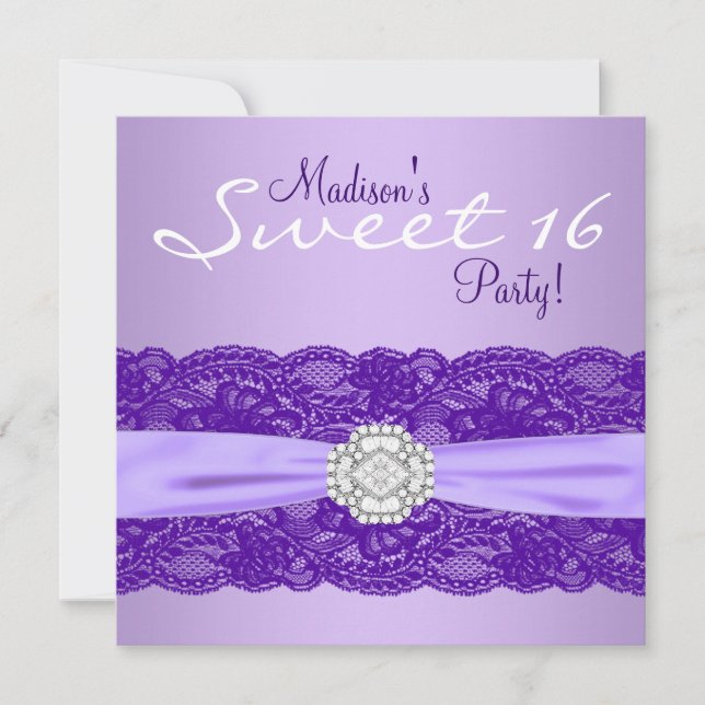 Invitación Fiesta de cumpleaños púrpura lavanda (Anverso)