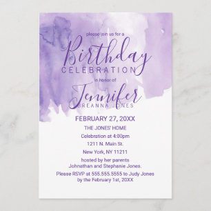 Invitación Fiesta de cumpleaños púrpura violeta del chapoteo