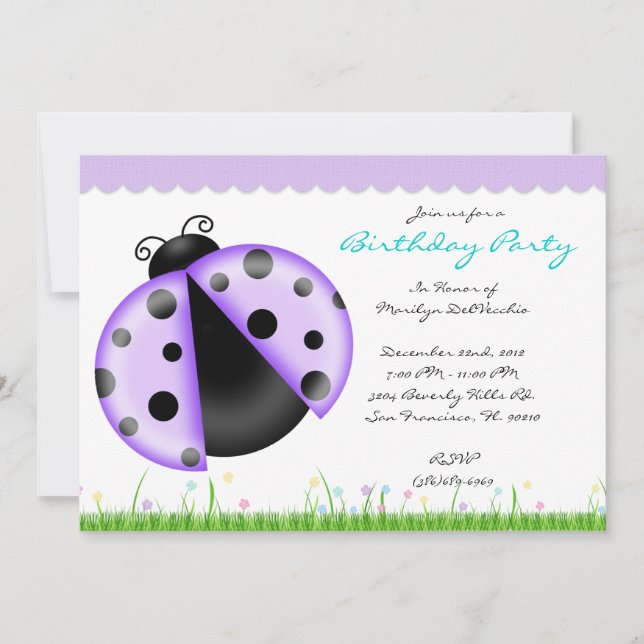 Invitación Fiesta de cumpleaños púrpura y azul dulce LINDA de (Anverso)