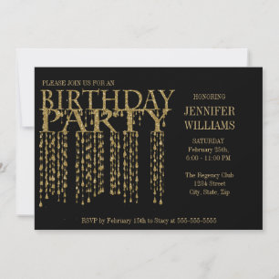Invitación Fiesta de cumpleaños Purpurina de oro Confetti