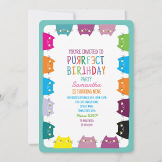 Invitación Fiesta de Cumpleaños Purrfecta para Gatos