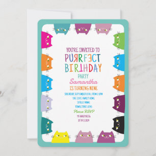 Invitación Fiesta de Cumpleaños Purrfecta para Gatos