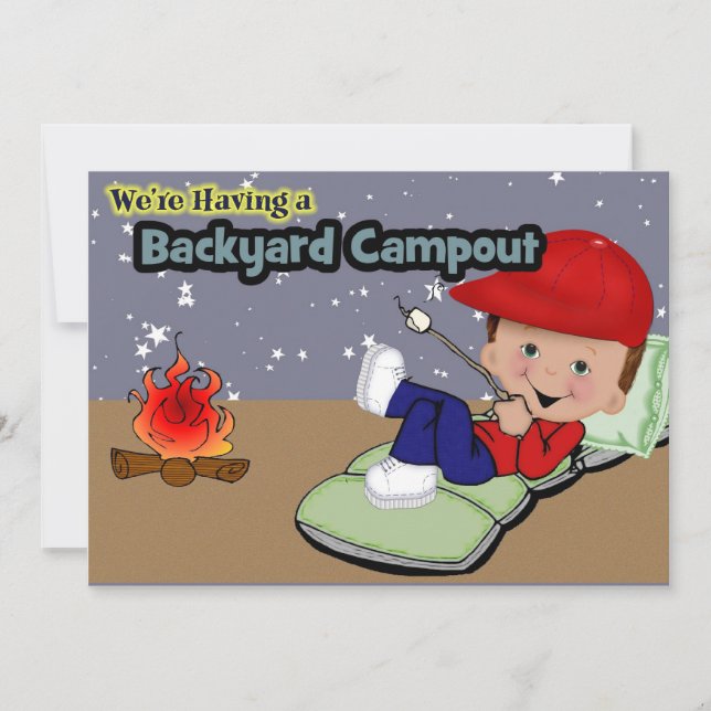 Invitación Fiesta de cumpleaños que acampa (Anverso)