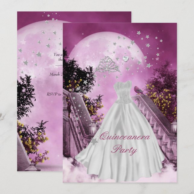 Invitación Fiesta de cumpleaños Quinceañera (Anverso / Reverso)