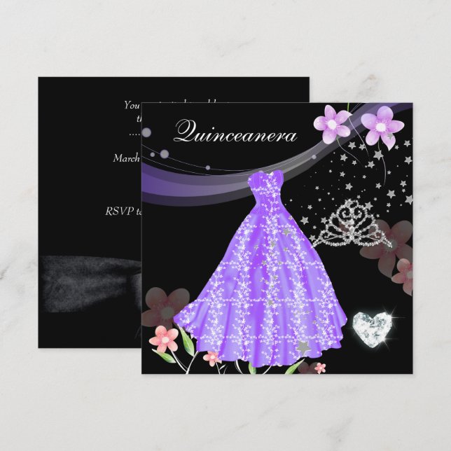 Invitación Fiesta de cumpleaños Quinceañera (Anverso / Reverso)