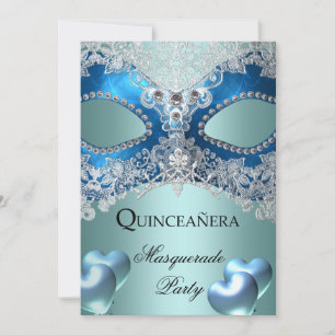Invitación Fiesta de Cumpleaños Quinceañera 15 Azul con Másca