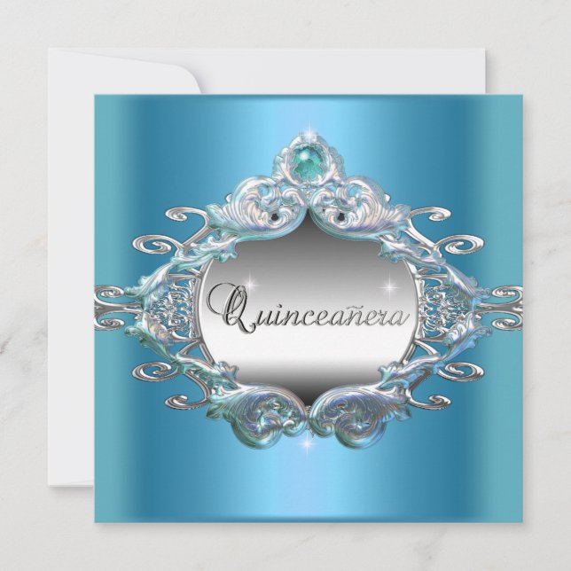 Invitación Fiesta de cumpleaños Quinceañera 15 Brillo platead (Anverso)