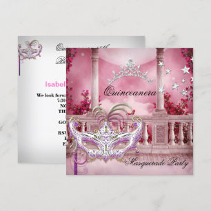 Invitación Fiesta de Cumpleaños Quinceañera 15 Rosa Mascarada