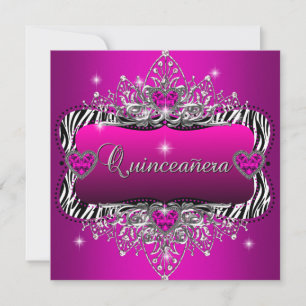 Invitación Fiesta de cumpleaños Quinceañera 15 Zebra Rosa Neg