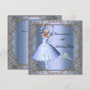 Invitación Fiesta de cumpleaños Quinceañera azul bailarina