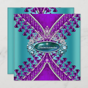 Invitación Fiesta de cumpleaños Quinceanera Azul morado Verde