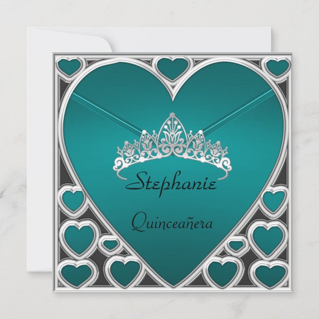Invitación Fiesta de cumpleaños Quinceañera azul turquesa (Anverso)