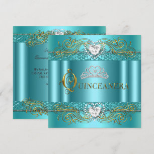 Invitación Fiesta de cumpleaños Quinceañera azul turquesa pla