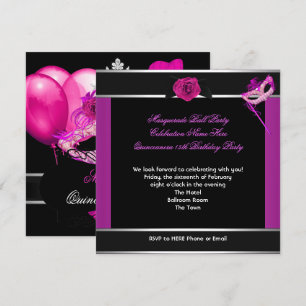 Invitación Fiesta de Cumpleaños Quinceañera de Máscara Rosa