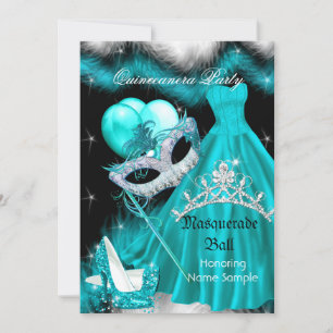 Invitación Fiesta de Cumpleaños Quinceañera de Mascarada Turq