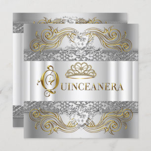 Invitación Fiesta de cumpleaños Quinceanera de oro blanco pla