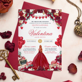 Invitación Fiesta de cumpleaños Quinceanera de Red Rose Valen