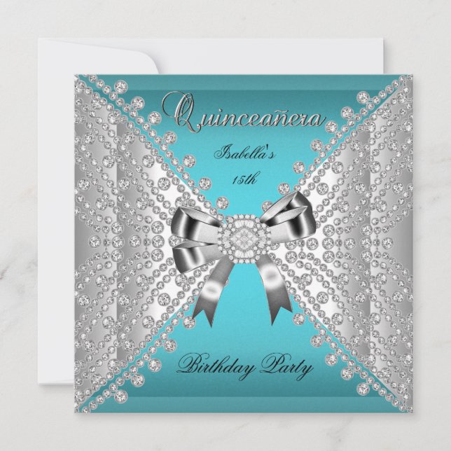 Invitación Fiesta de cumpleaños Quinceanera Diamantes azules  (Anverso)