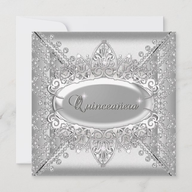 Invitación Fiesta de cumpleaños Quinceañera diamantes blancos (Anverso)