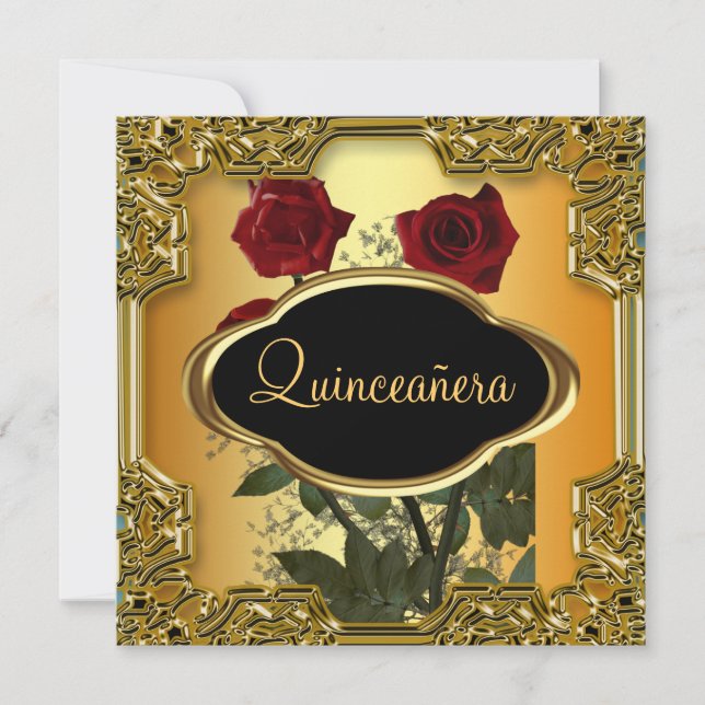 Invitación Fiesta de Cumpleaños Quinceañera Dorado (Anverso)