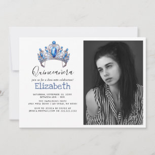 Invitación Fiesta de Cumpleaños Quinceañera Floral Azul y Mar
