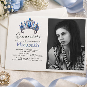 Invitación Fiesta de cumpleaños Quinceañera floral azul y mar