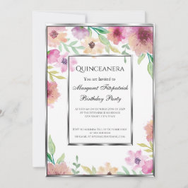 Invitación Fiesta de cumpleaños Quinceanera Flores rosas