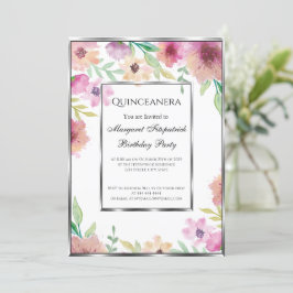 Invitación Fiesta de cumpleaños Quinceanera Flores rosas