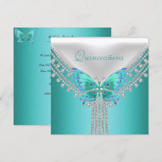 Invitación Fiesta de cumpleaños Quinceañera Mariposa azul bla