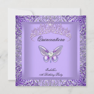 Invitación Fiesta de cumpleaños Quinceañera Mariposa Púrpura 