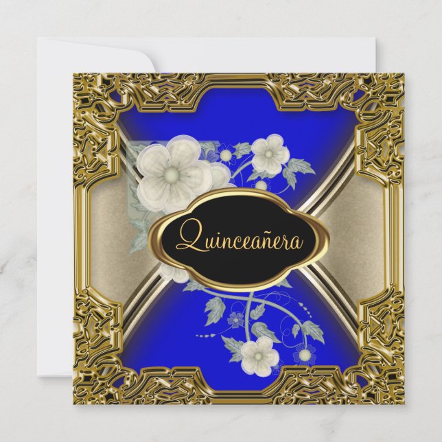 Invitación Fiesta de cumpleaños Quinceañera Oro azul negro (Anverso)