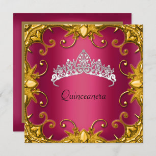 Invitación Fiesta de cumpleaños Quinceanera Oro Blanco Tiara