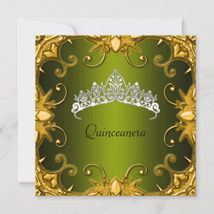 Invitación Fiesta de cumpleaños Quinceanera Oro Verde Tiara b