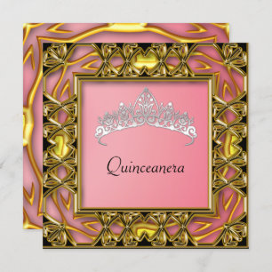Invitación Fiesta de cumpleaños Quinceanera Oro y salmón