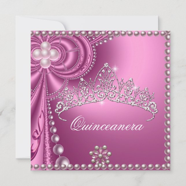 Invitación Fiesta de cumpleaños Quinceanera Perla Blanca Rosa (Anverso)