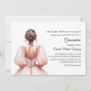 Invitación Fiesta de cumpleaños Quinceañera Princesa Rosa
