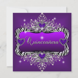 Invitación Fiesta de cumpleaños Quinceañera púrpura cebra neg