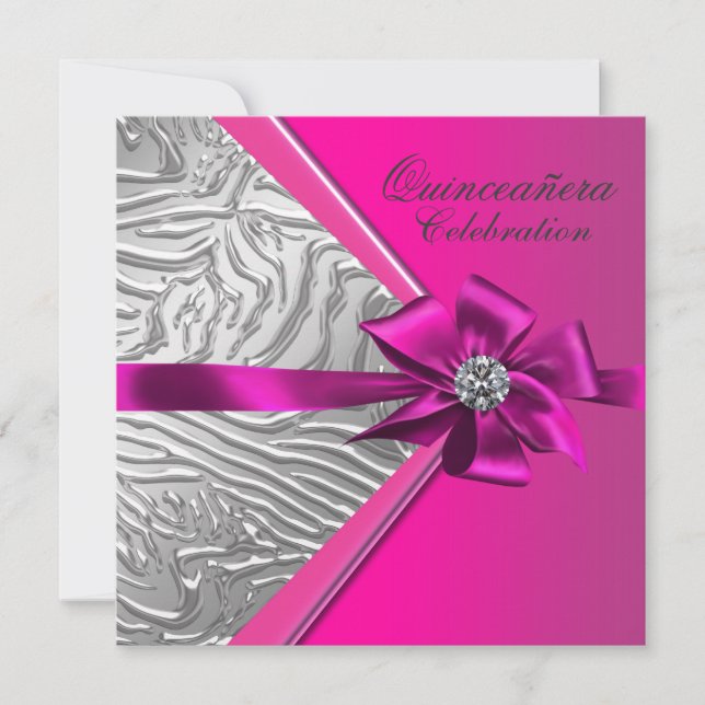 Invitación Fiesta de cumpleaños Quinceañera rosa intenso (Anverso)
