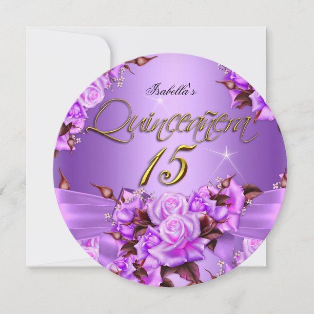 Invitación Fiesta de cumpleaños Quinceanera Rosa Morado (Anverso)