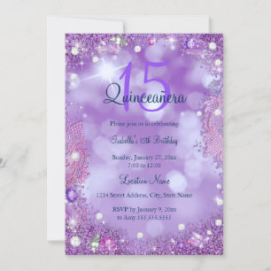 Invitación Fiesta de cumpleaños Quinceañera Rosa Purpura Ciel